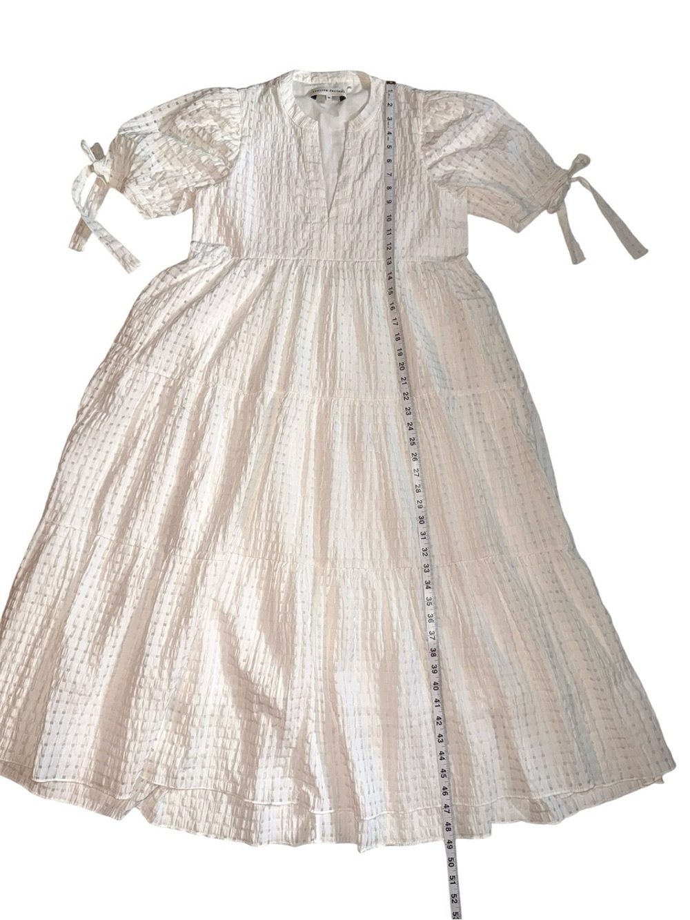English Factory Gingham Tiered Midi Dress Puff Bow TieSleeves VNeckHN657D Medium - Picture 10 of 15